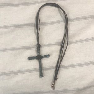 Leather Turquoise Cross Necklace